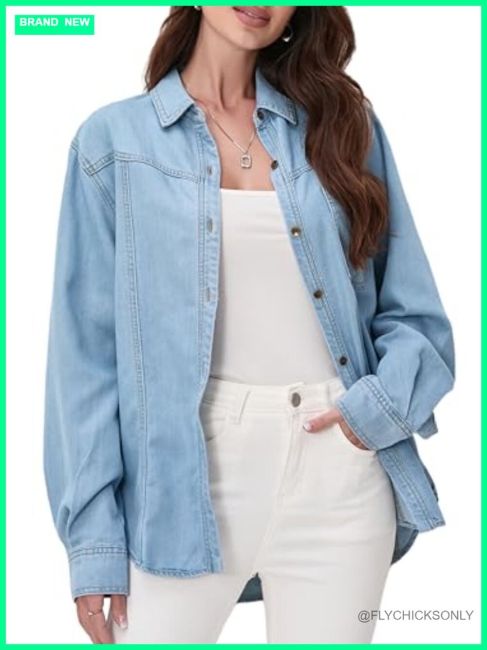 Tencel Oversized Denim Button Down Shirt Lightweight Soft Jean Shirt Jacket